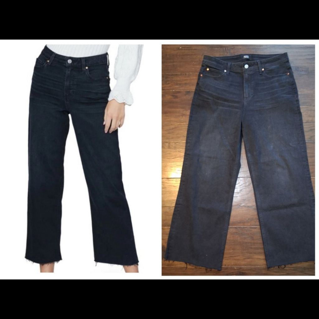 Paige Nellie High Rise Wide Leg Raw Hem Ankle Jeans Size 29 In Black Willow